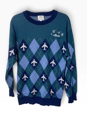 Alaska Airlines Argyle Airplane
Crewneck Sweater Teal Blue Medium